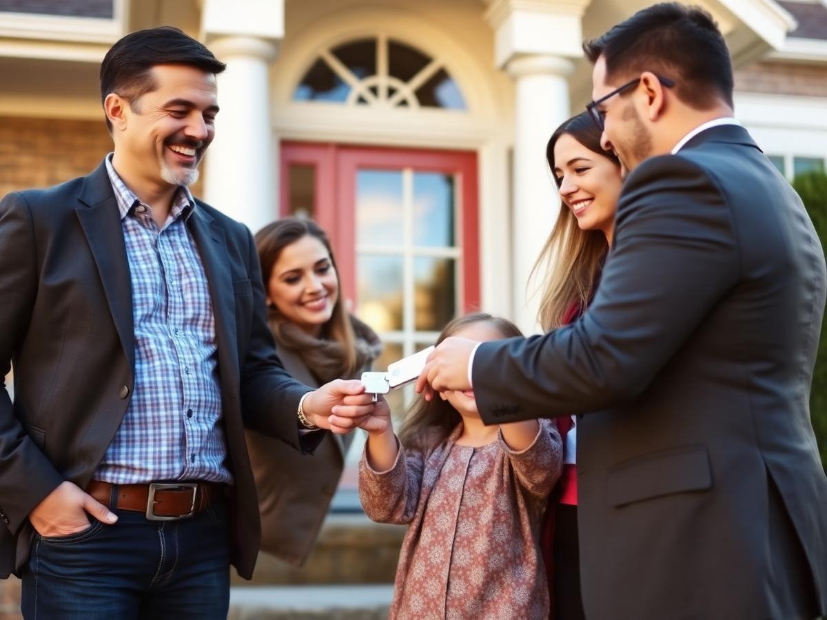 Family receiving home keys